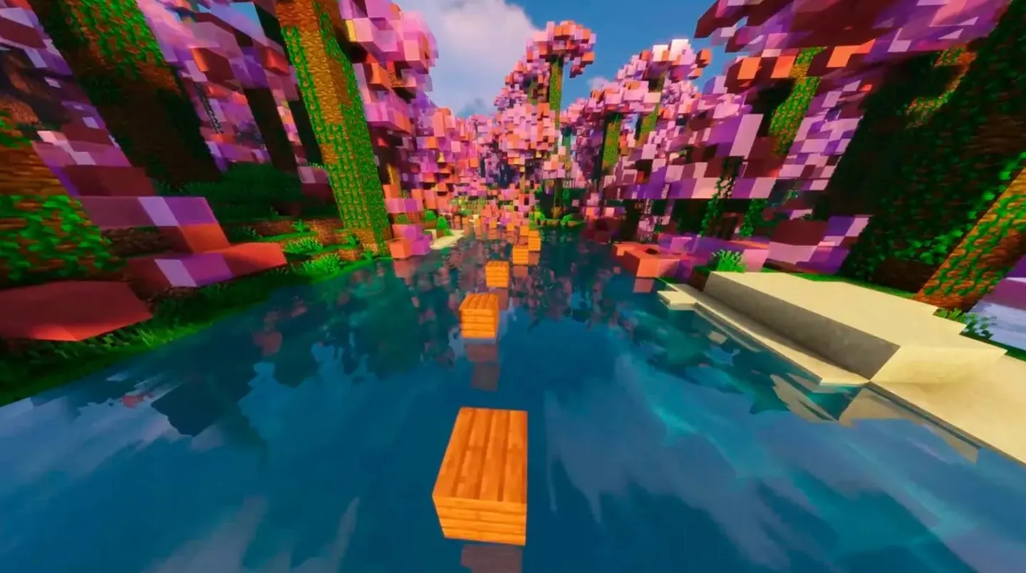 Паркур карты Minecraft с использованием эффектов блоков механизмов и нестандартных игровых элементов.